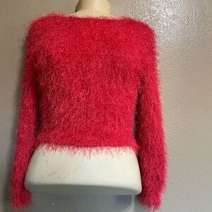 H&M Red Crew Neck Fuzzy Sweater Look New